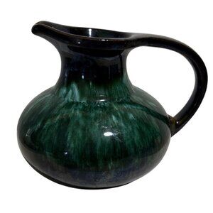 Blue Mountain Pottery Pitcher Ceramic Green & Black Drip Glaze BMP Canada 4"